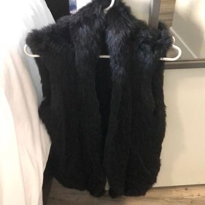 ‘June’ Real rabbit fur black vest